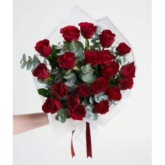 Beyaz Buket Kağıdında 20'li Kırmızı Gül Buketi