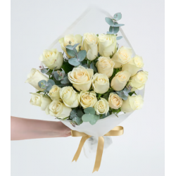 Beyaz Buket Kağıdında 20'li Beyaz Gül Buketi