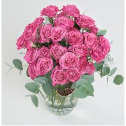 Kristal Silindir Cam Vazoda 24 Pembe Çardak Gül 5 dal