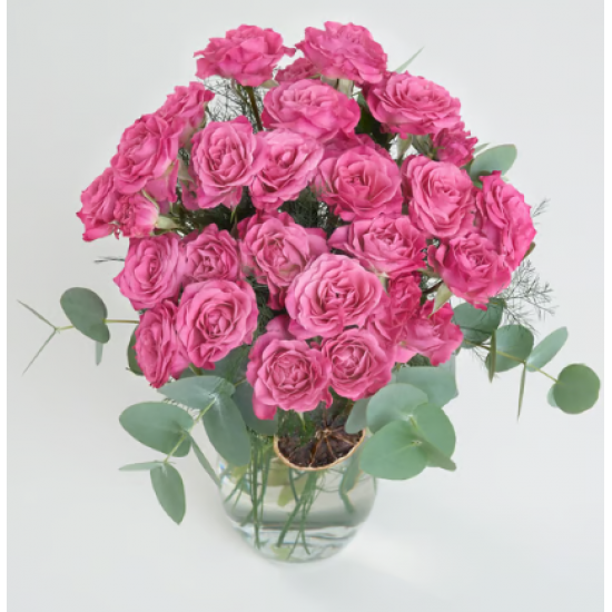Kristal Silindir Cam Vazoda 24 Pembe Çardak Gül 5 dal
