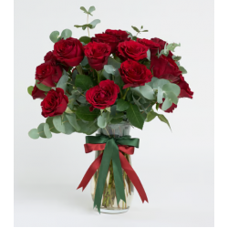 Kristal Silindir Cam Vazoda 25 Kırmızı Gül