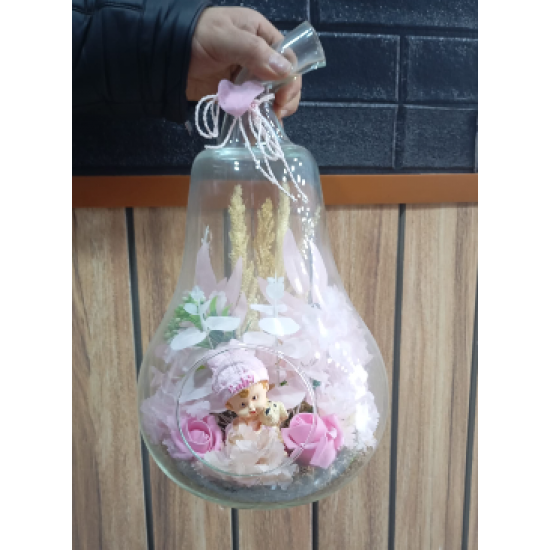 Armut Desenli Camda Kız Bebek Figürlü Pembe Hoş geldin Bebek Teraryumu (~42 cm)Armut Desenli Camda Kız Bebek Figürlü Pembe Hoş geldin Bebek Teraryumu (~42 cm)
