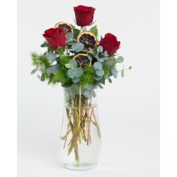 Kristal Silindir Cam Vazoda 3 Kırmızı Gül