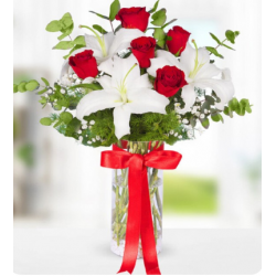 Kırmızı Gül ve Beyaz Lilyum