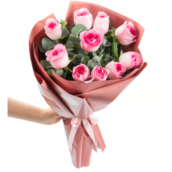 Somon Buket Kağıdında 10'lu Pembe Gül Buketi