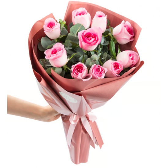 Somon Buket Kağıdında 10'lu Pembe Gül Buketi